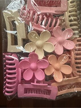Flower & Pastel Hair Claw Clip Set - Pink, Peach, Cream